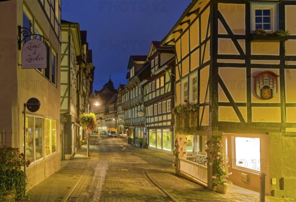 The Lange Straße in the old town centre of Hannoversch Münden with historic half-timbered houses in