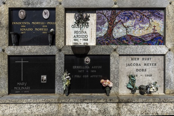 Cemetery, monumental cemetery, urn graves, Morcote, Lake Lugano, Lago di Lugano, Canton Ticino,
