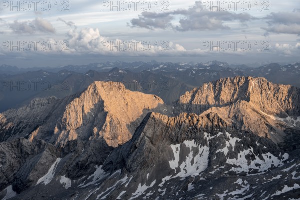 Peak of the Mieminger Kette with Hochwand at sunset, Impressive rocky mountain landscape, Mountain