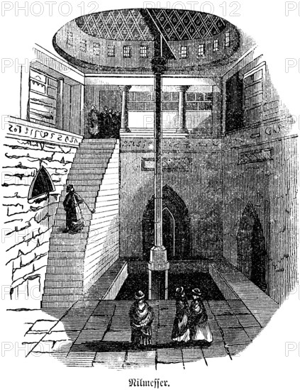 The Nile gauge or Nilometer in Cairo measures the changing water level of the Nile, prediction of
