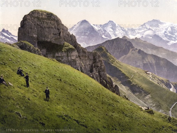 Schynige Platte, Gummihorn, Eiger, Mönch and Jungfrau, Bernese Oberland, Switzerland, Historic,
