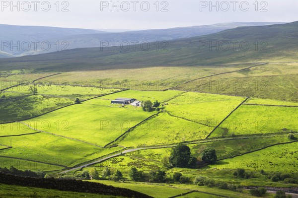 Farms over North Pennines, Cumbria, Durham, Northumberland, North Yorkshire, England, United