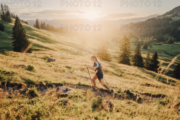Summer trail running and hiking in the Alps on the Riedberg Pass between Obermaiselstein and