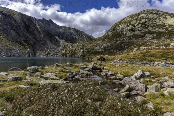Lake Sassolo, Lago di Sassolo, behind Ticino mountains, Sambuco valley, Vale Sambuco, near Fusio,