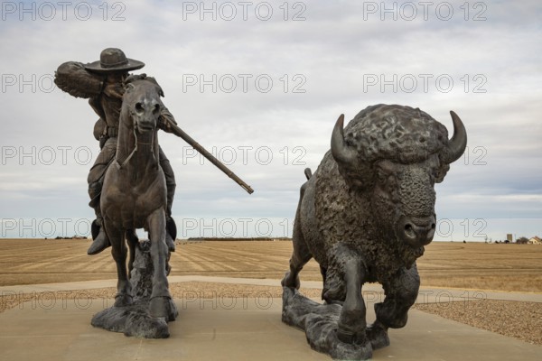 Oakley, Kansas - A sculpture of Buffalo Bill (William Frederick Cody) on horseback shooting a