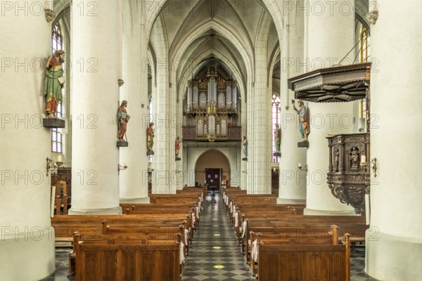 Interior and organ of the Catholic parish church of St Peter and Paul in Straelen, North