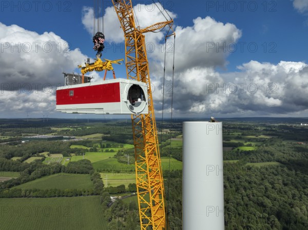 Dorsten, North Rhine-Westphalia, Germany, construction of a wind turbine, the first wind turbine of