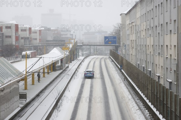 Essen, North Rhine-Westphalia, Germany - Onset of winter in the Ruhr area, few cars drive on the
