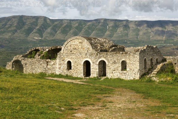 Ruined building in the citadel area of Berat castle, UNESCO World Heritage Site, Berat, Albania,