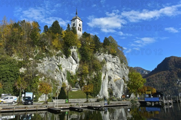The Johannesberg Chapel on the Johannesberg rock above Lake Lake Traun, Traunkirchen,