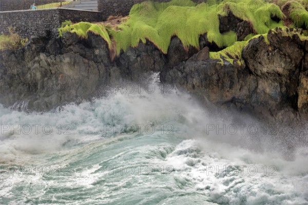 High waves on the rocks of Porto Moniz, Atlantic surf, storm, Porto Moniz, Madeira, Portugal,