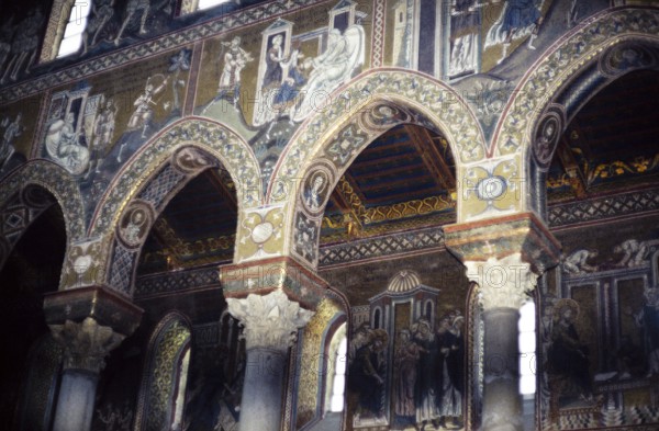 Religious wall paintings in the Norman cathedral of Monreale, Cathedral of Monreale, near Palermo,