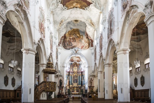 Baroque church, Fridolinsmünster, Church of St Fridolin, Bad Säckingen, High Rhine, Rhine, Black