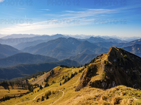 Alpine panorama from the Rotwand, Mangfall mountains, Spitzingsee, Upper Bavaria, Bavaria, Germany,