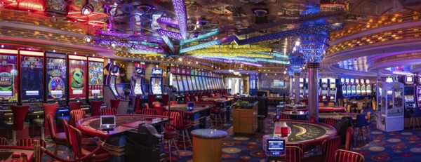 Las Vegas, Nevada, USA, March 10, 2024: Casino gambling blackjack and slot machines waiting for