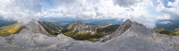 Alpine panorama, aerial view, Great Kinigat, Carnic Main Ridge, Carnic High Trail, Carnic Alps,