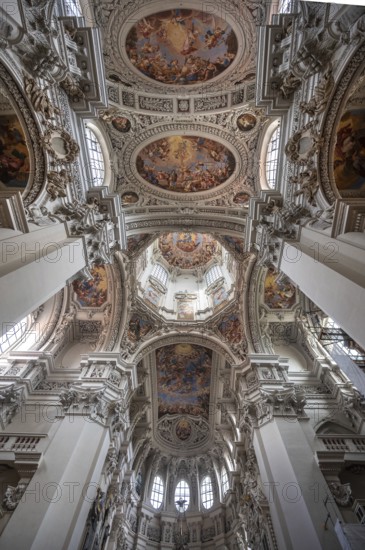 Baroque stucco and ceiling fresco created in the 17th century, Passau Cathedral, Passau, Lower