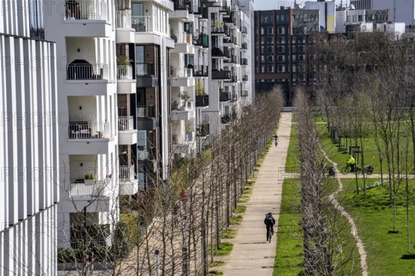 Modern residential neighbourhood along Toulouser Allee, high-rise buildings with flats and offices,