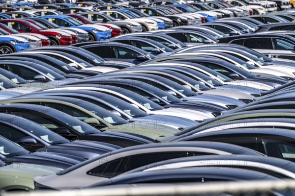 Storage area for new cars in the port of Vlissingen-Oost, vehicles are temporarily stored on over