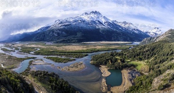Valley of river Rio Ibanez south of village Villa Cerro Castillo, many branches of the river find