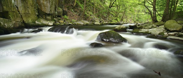 The River Bode with rapids and boulders in the Bode Valley between Thale and Treseburg, Harz