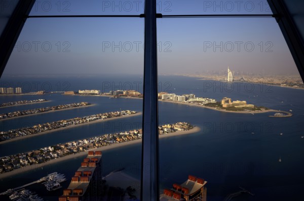 View from The View At the Palm, on Hotel Burj al Arab, Burj Khalifa, Downtown, Palm Jumeirah,
