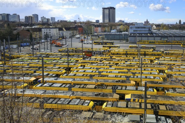 Essen, North Rhine-Westphalia, Germany, Trams at the Ruhrbahn depot, Verdi and EVG warning strike,