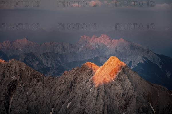 Last light on rocky mountains, Impressive rocky mountain landscape, Steep mountain ridge,