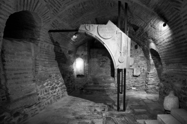 Interior view of the crypt, remains of the Roman baths, Church of Hagios Demetrios, also known as