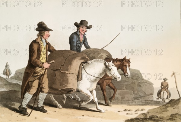 Scene from everyday life in England around 1810, Clothmakers and cloth merchants on their way to