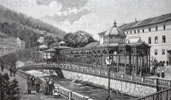 View of the town of Wildbad, drinking hall, 1895, Black Forest, Baden-Württemberg, Germany,