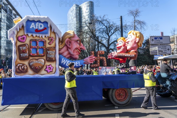 Rose Monday parade in Düsseldorf, themed float by float builder Jacques Tilly, AFD Alice Weidel