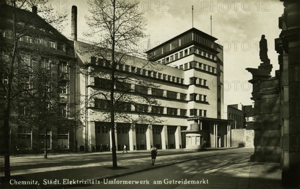 Municipal power station and transformer station at Getreidemarkt, Chemnitz, c. 1925, Saxony,