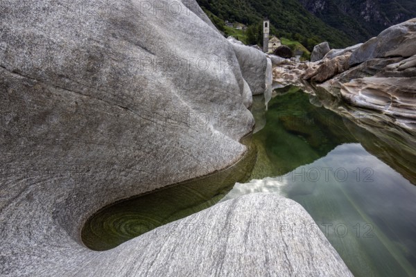 Rocks in the Verzasca River, behind Lavertezzo, Verzasca Valley, Valle Verzasca, Canton Ticino,