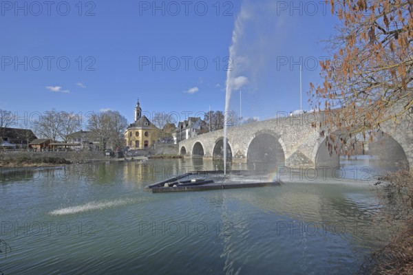 Historic Old Lahn Bridge and Hospital Church, Lahn, fountain, water features, stone arch bridge,