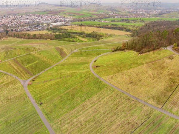 Fields and roads around a village, with horizon and clear view, Großbottwar, Landkreis Ludwigsburg,