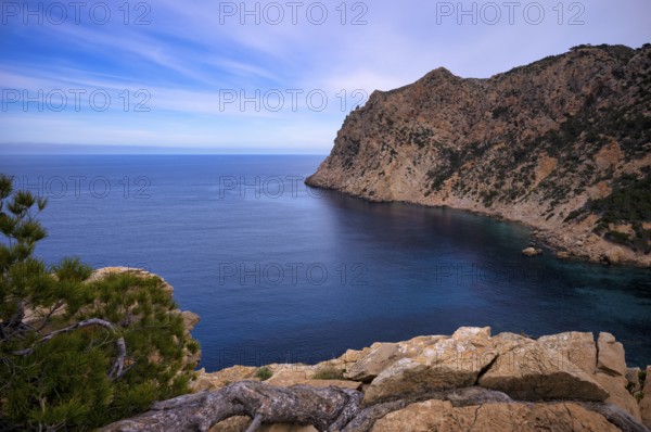 Bay, rocky coast near Sant Elm, San Telmo, Andratx, Tramuntana Mountains, Serra de Tramuntana,