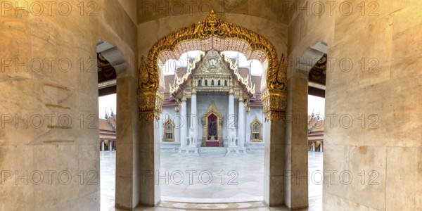 Marble temple, made of Carrara marble, Wat Benchamabopit, back of the Ubosot, temple in the Dusit