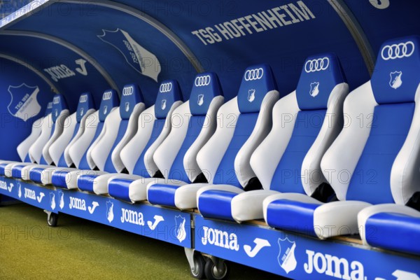 Substitute bench, TSG 1899 Hoffenheim, Logo, Audi, Joma, PreZero Arena, Sinsheim,