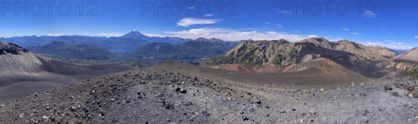 Panorama of the view from the summit of the Achen Niyeu volcano over the volcanic landscape in