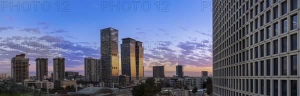Israel, Tel Aviv financial business district skyline with shopping malls and high tech offices,