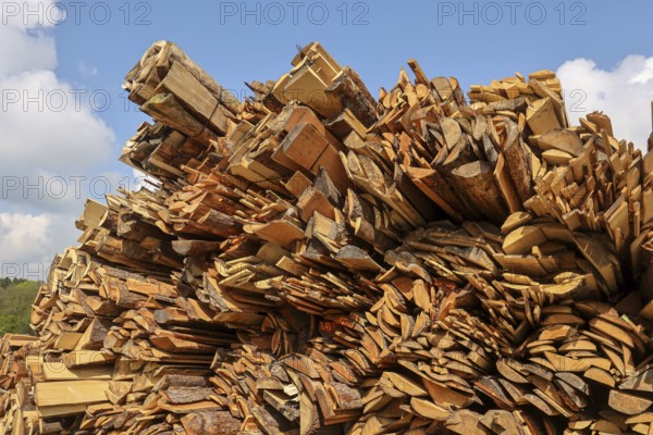 Solingen, North Rhine-Westphalia, Germany - Residual wood in the timber store of a sawmill is