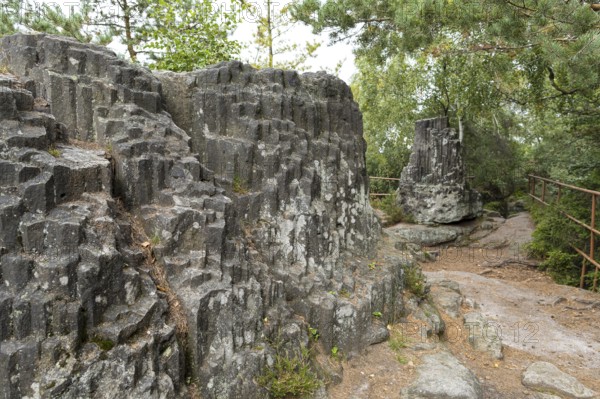 Large and small organ rock formation on the nature trail through the millstone quarries near