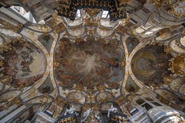 Vaulted ceiling with frescoes in the court chapel of the Würzburg Residence, consecrated in 1743,