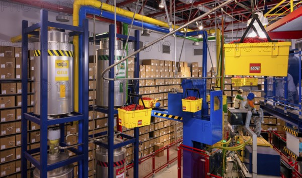 LEGO factory, granulate, transport, warehouse, production facility, manufacturing, LEGOLAND theme