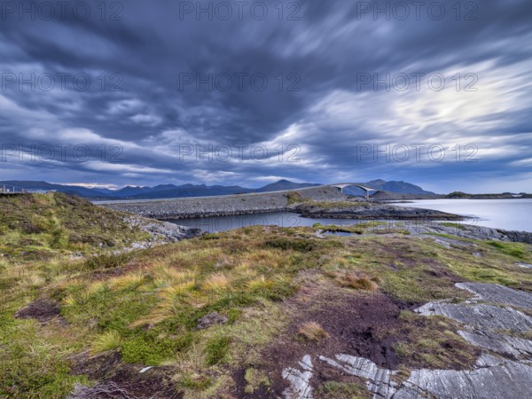 Storeisundbrua at blue hour, Storeisund Bridge, Atlantic Road, Atlanterhavsveien, clouds, sea,