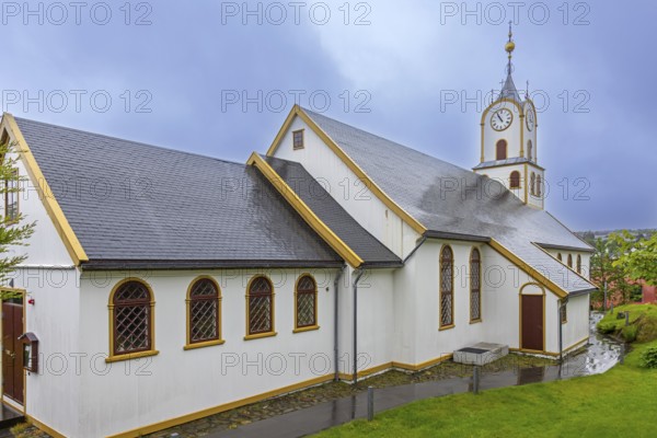 1865 wooden Tórshavn Cathedral, Havnar Kirkja on Tinganes in the old town Thorshavn, capital city