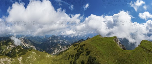 Drone image, view from the Gamsfeld into the Osterhorn group, Russbach, Salzkammergut, Salzburg