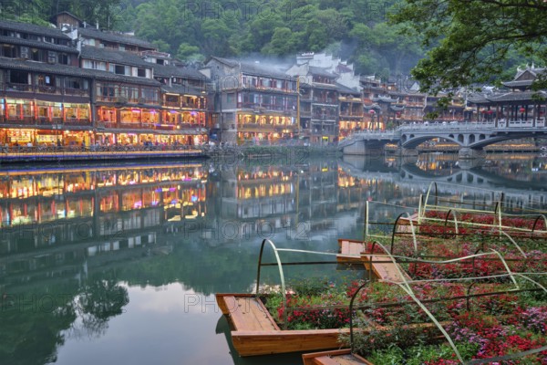 Chinese tourist attraction destination, Feng Huang Ancient Town (Phoenix Ancient Town) on Tuo Jiang