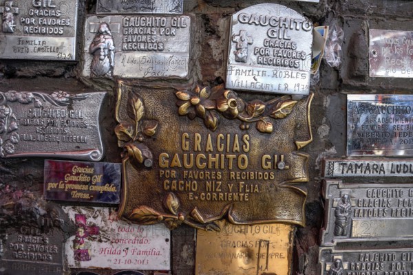 Name plaques in the Shrine of the popular saint Antonio Mamerto Gil Núñez, better known as Gauchito